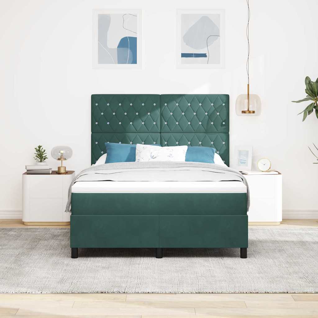 LED Box Spring Krevet Tamnozelena 140 x 190 cm Baršun