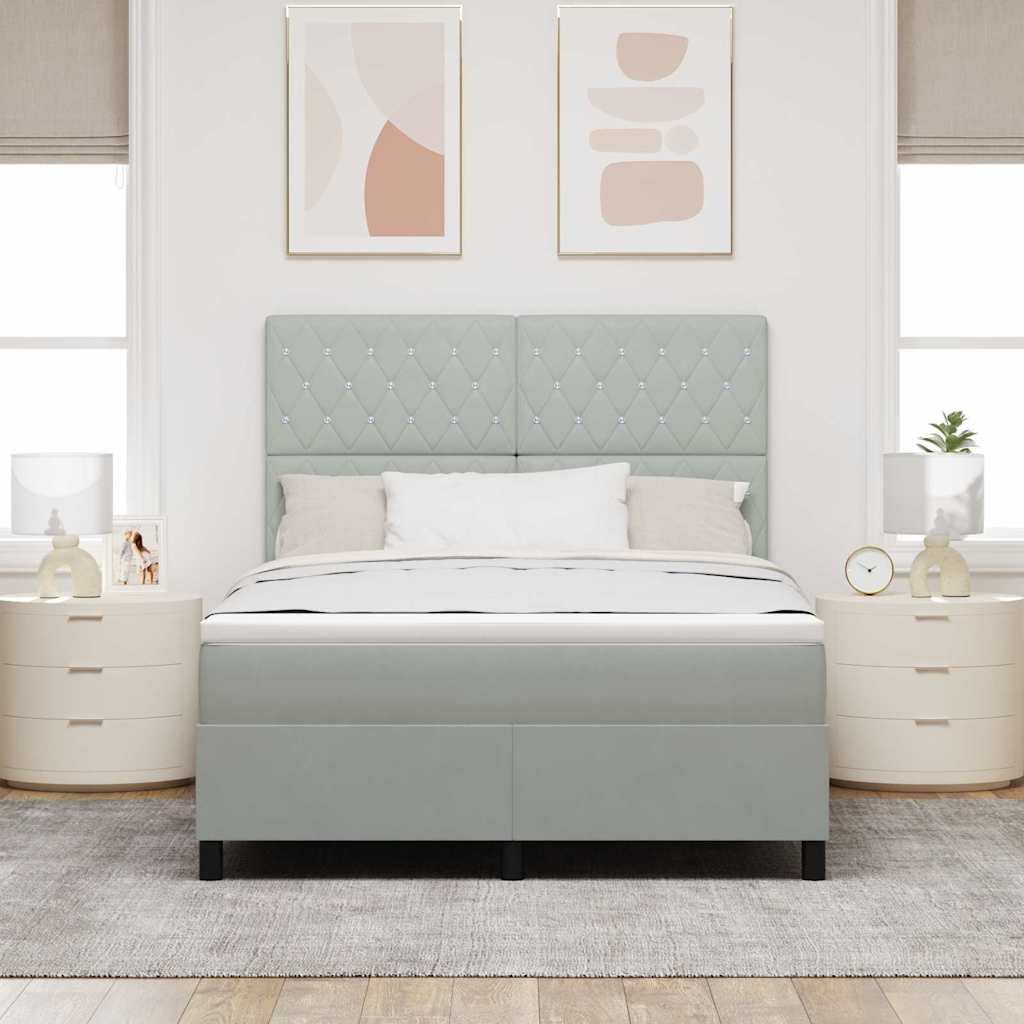 LED Box Spring Krevet Svijetlo siva 140 x 200 cm Baršun