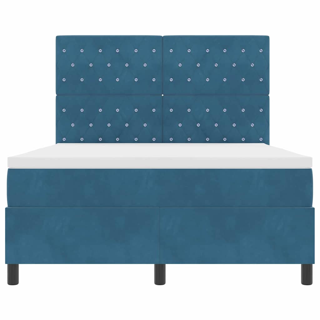 LED Box Spring Krevet Tamno plava 140 x 200 cm Baršun