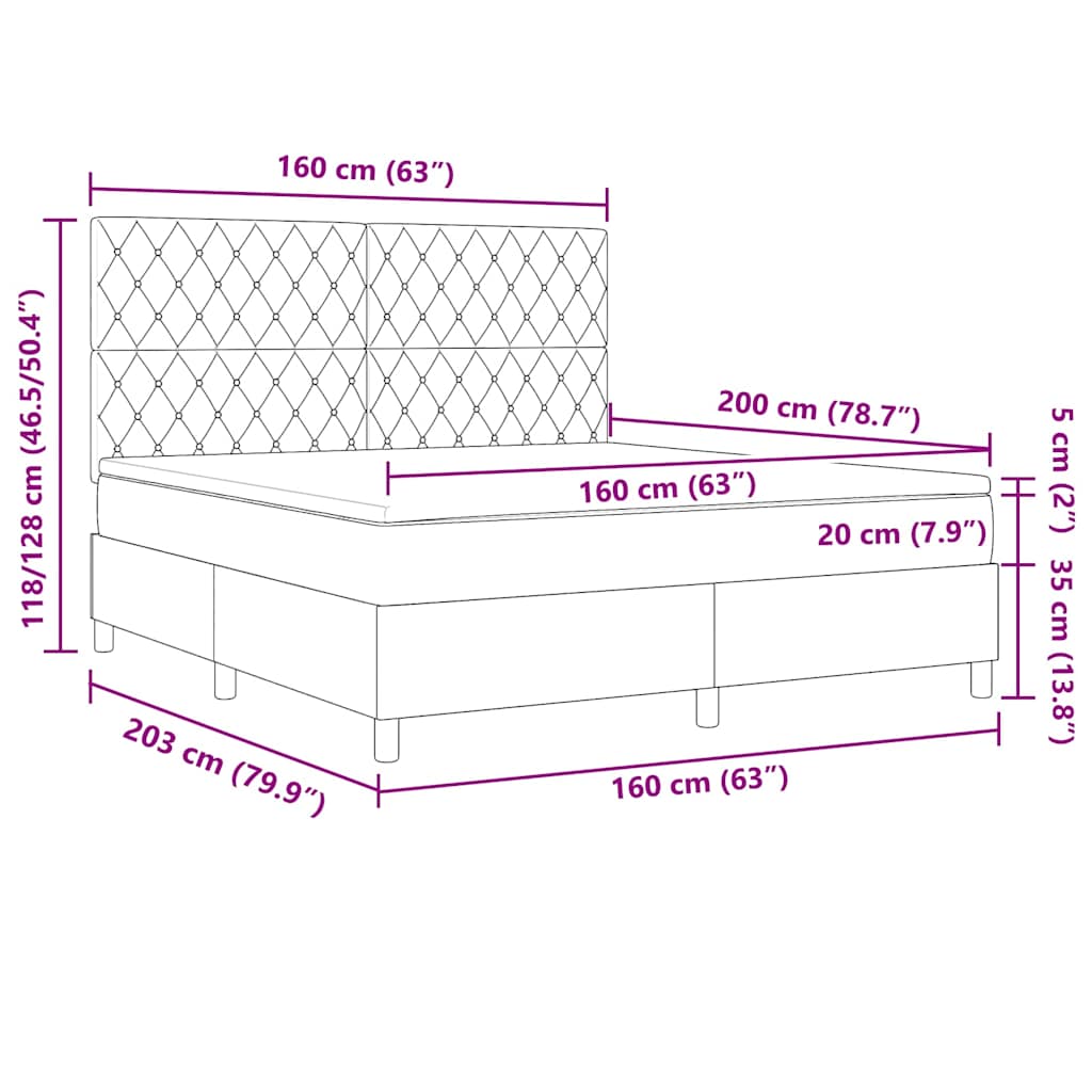 LED Box Spring Krevet Svijetlo siva 160 x 200 cm Baršun