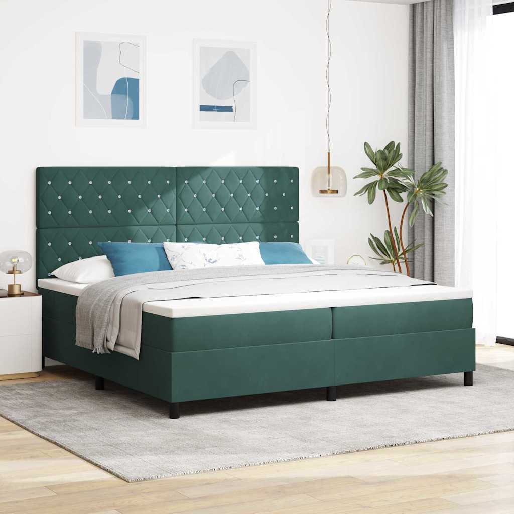 LED Box Spring Krevet Tamnozelena 200 x 200 cm Baršun