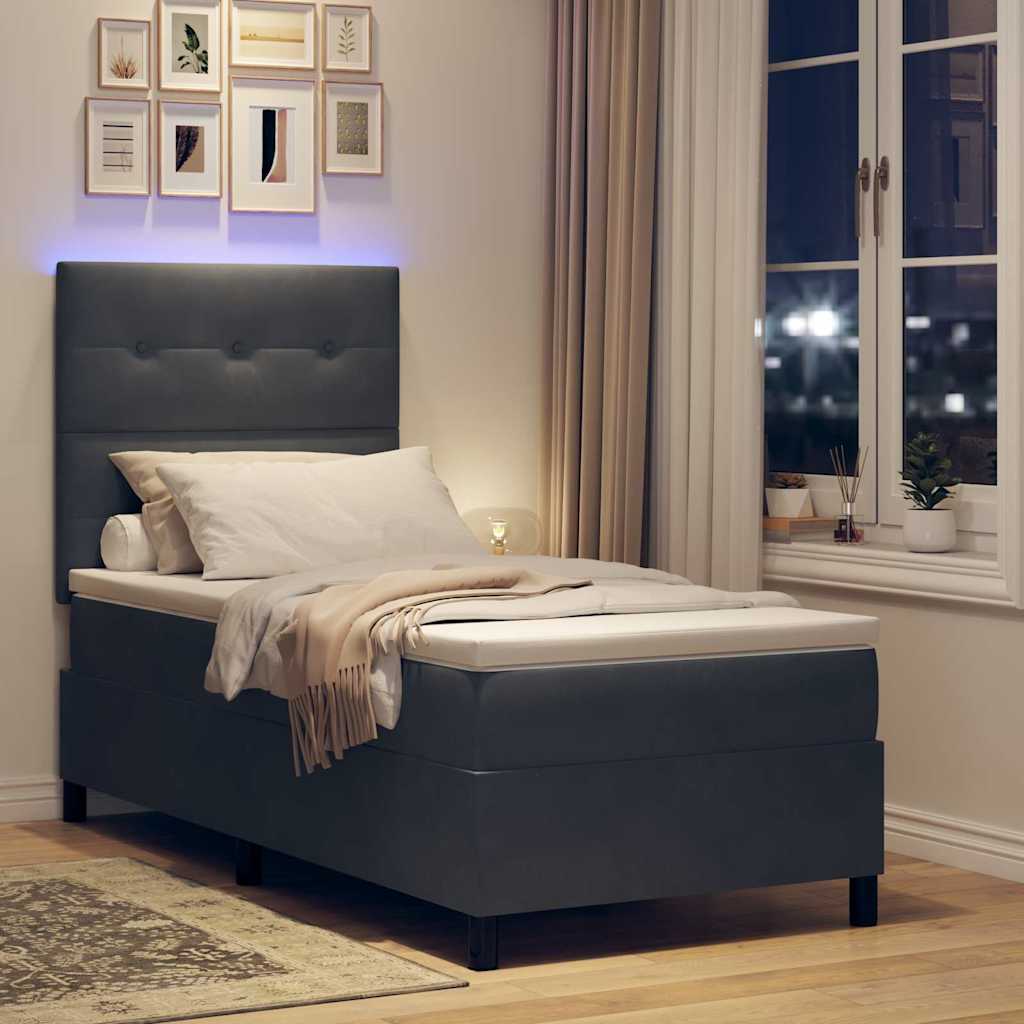 LED Box Spring Krevet s madracem Tamno siva 80 x 200 cm Baršun