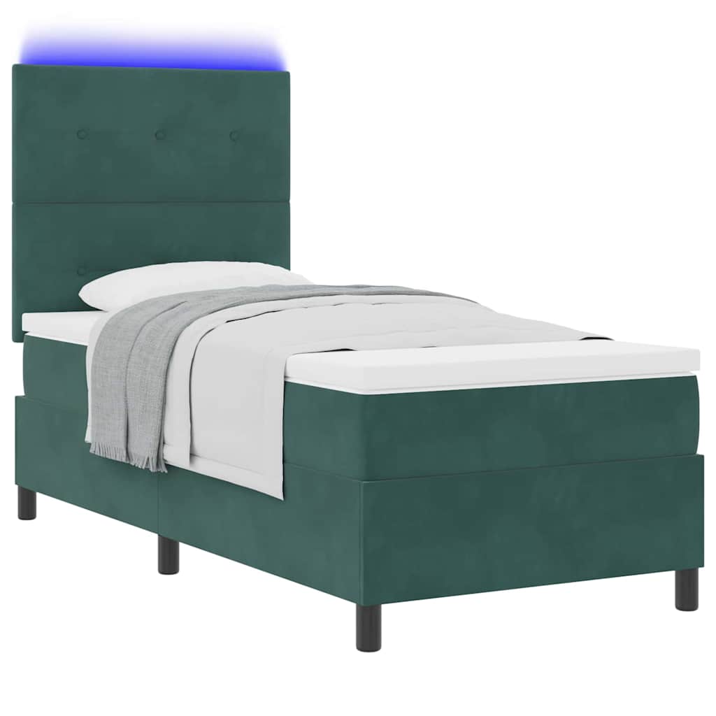 LED Box Spring Krevet s madracem Tamnozelena 80 x 200 cm Baršun