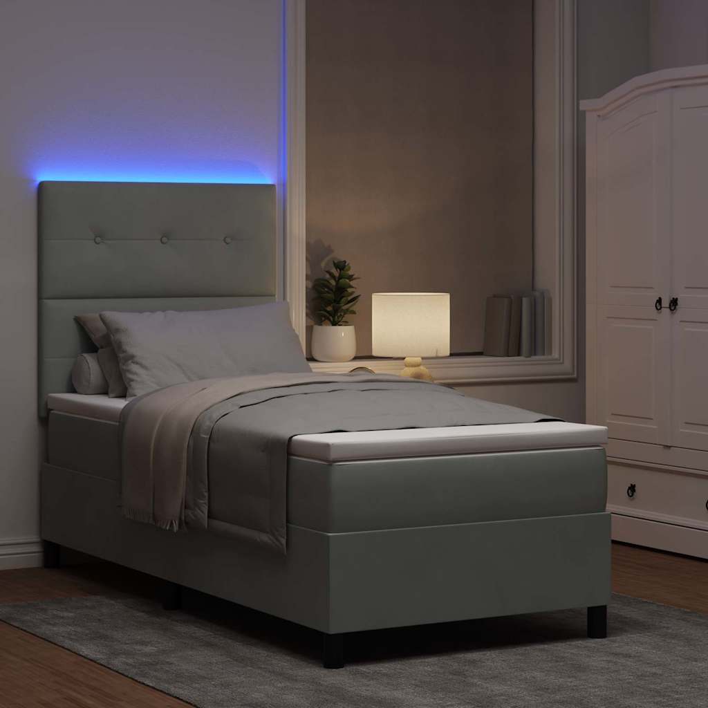 LED Box Spring Krevet Svijetlo siva 90 x 190 cm Baršun