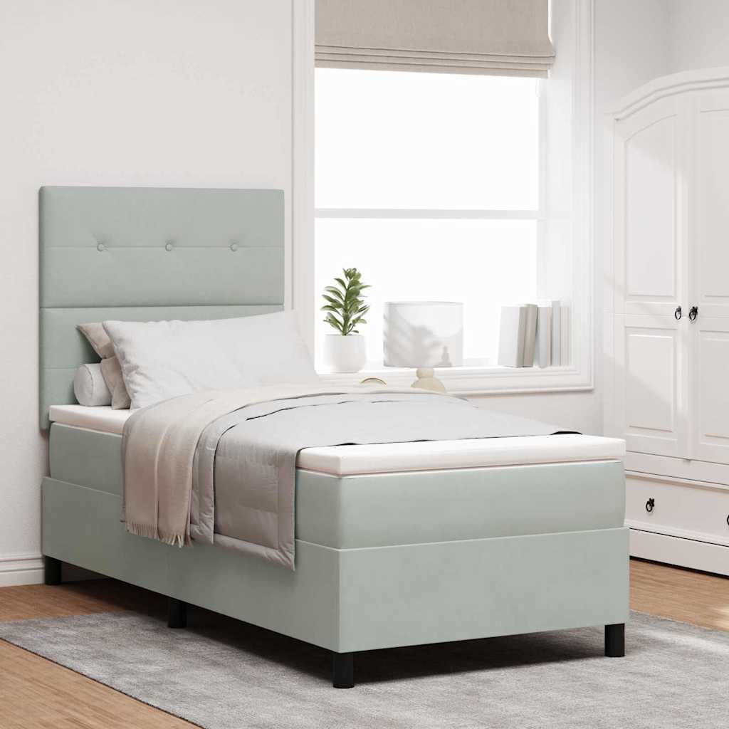 LED Box Spring Krevet Svijetlo siva 90 x 190 cm Baršun