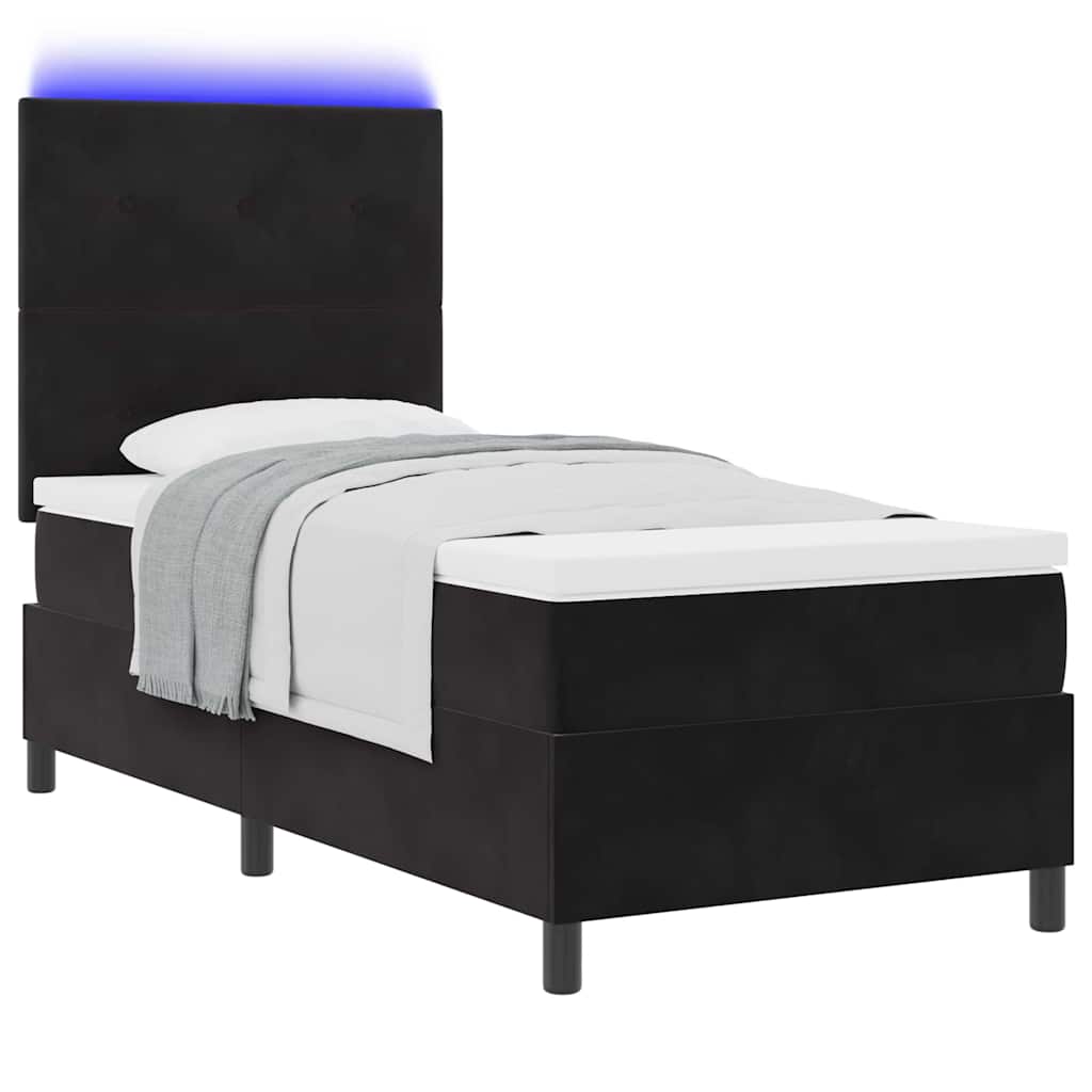 LED Box Spring Krevet s uzglavljem Crna 90 x 190 cm Baršun