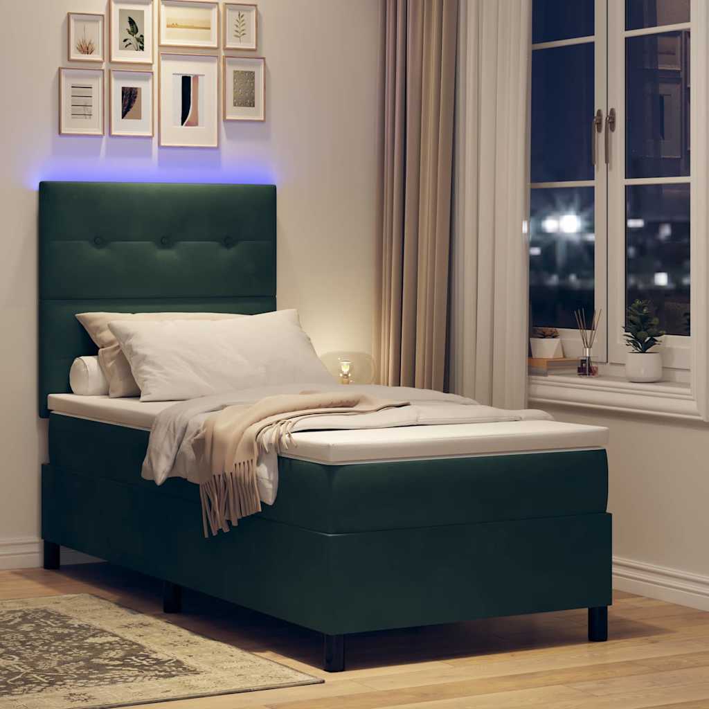 LED Box Spring Krevet s madracem Tamnozelena 90 x 190 cm Baršun