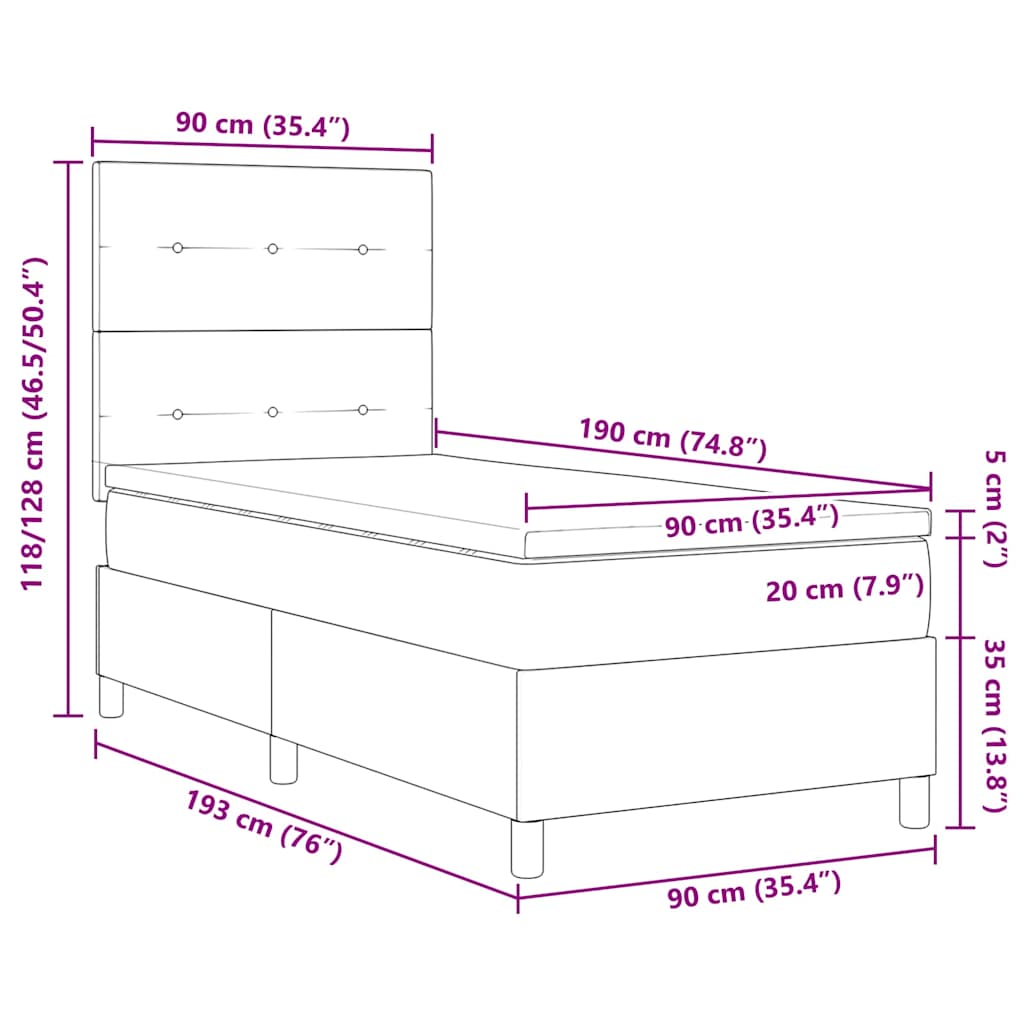 LED Box Spring Krevet s madracem Tamnozelena 90 x 190 cm Baršun