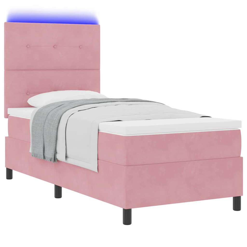 LED Box Spring Krevet s madracem Ružičasta 90 x 190 cm Baršun