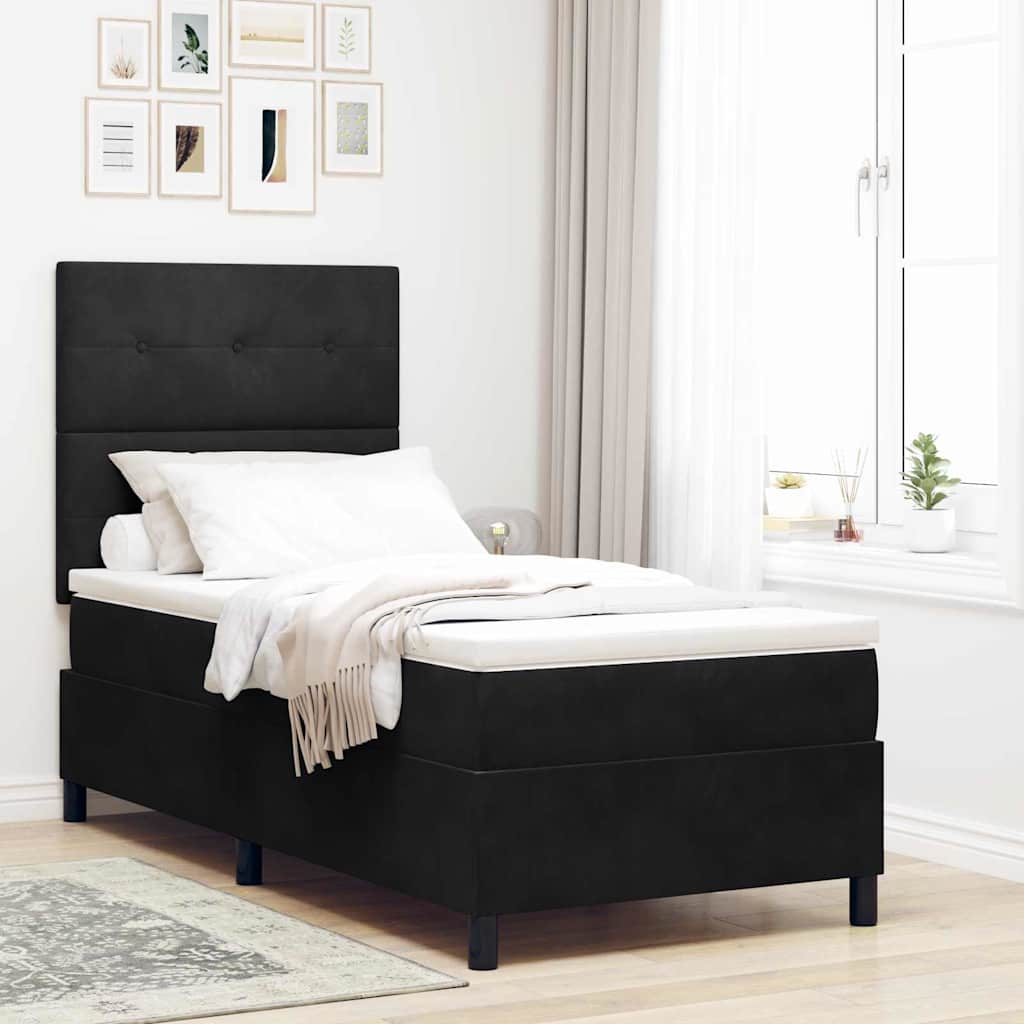 LED Box Spring Krevet s madracem Crna 90 x 200 cm Baršun