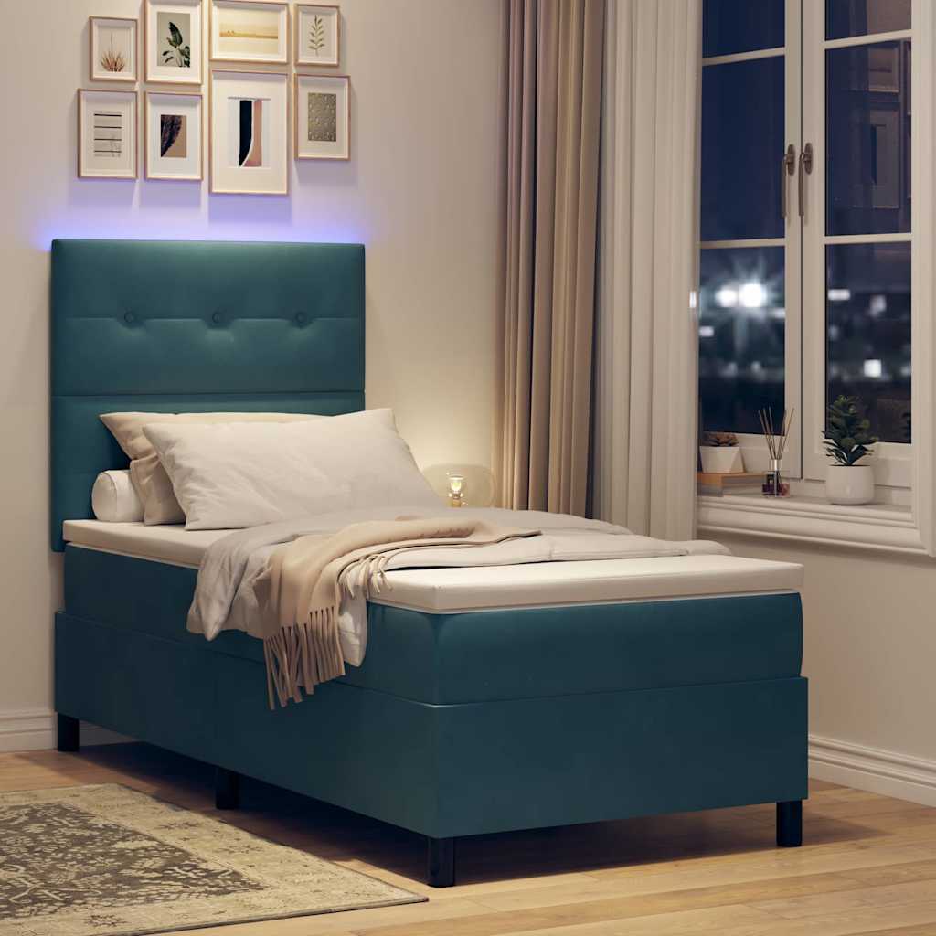 LED Box Spring Krevet Tamno plava 90 x 200 cm Baršun