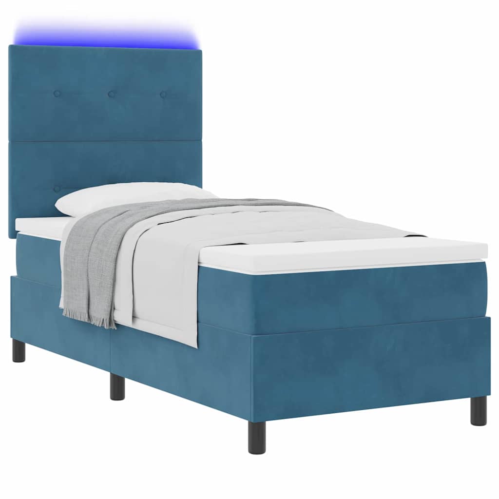 LED Box Spring Krevet Tamno plava 90 x 200 cm Baršun