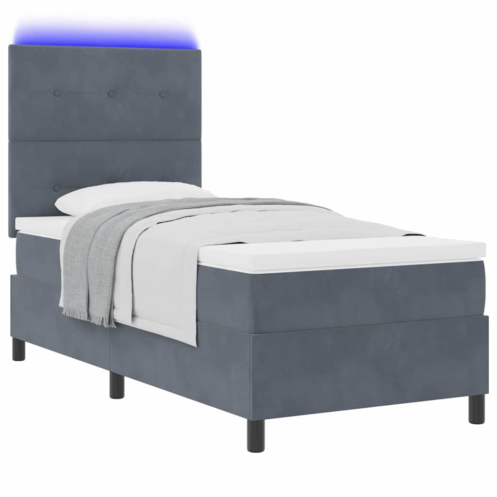 LED Box Spring Krevet s madracem Tamno siva 100 x 200 cm Baršun
