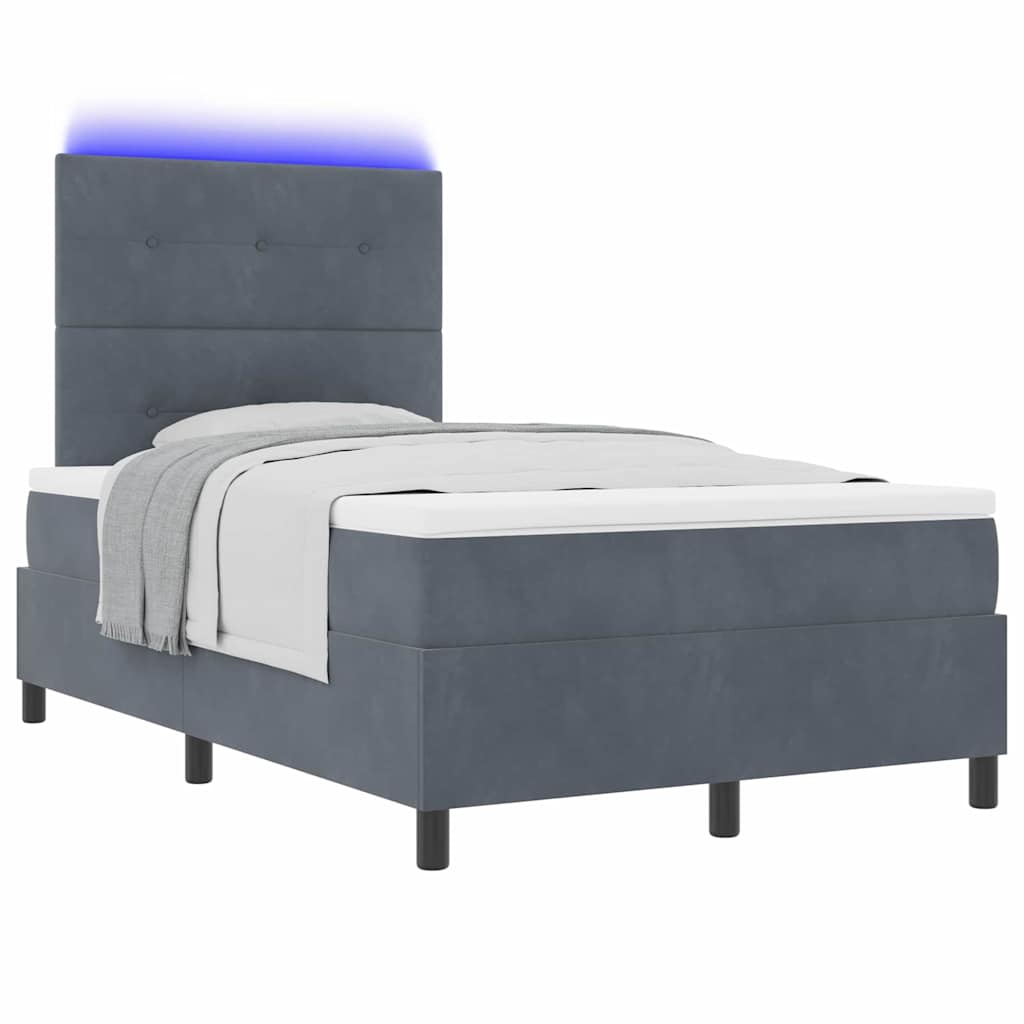 LED Box Spring Krevet s madracem Tamno siva 120 x 190 cm Baršun