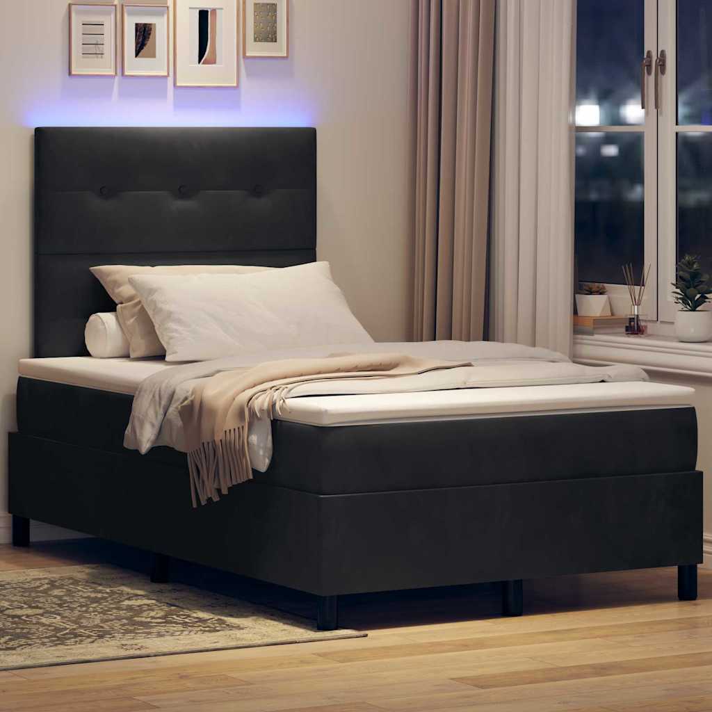 LED Box Spring Krevet s madracem Crna 120 x 190 cm Baršun