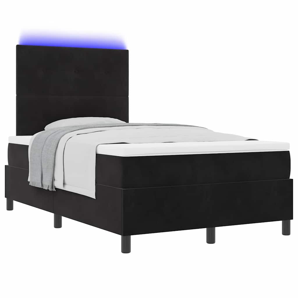 LED Box Spring Krevet s madracem Crna 120 x 190 cm Baršun