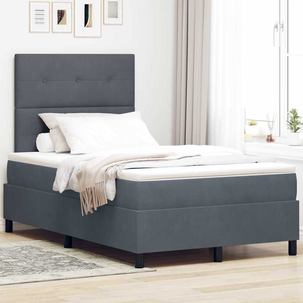 LED Box Spring Krevet s madracem Tamno siva 120 x 200 cm Baršun