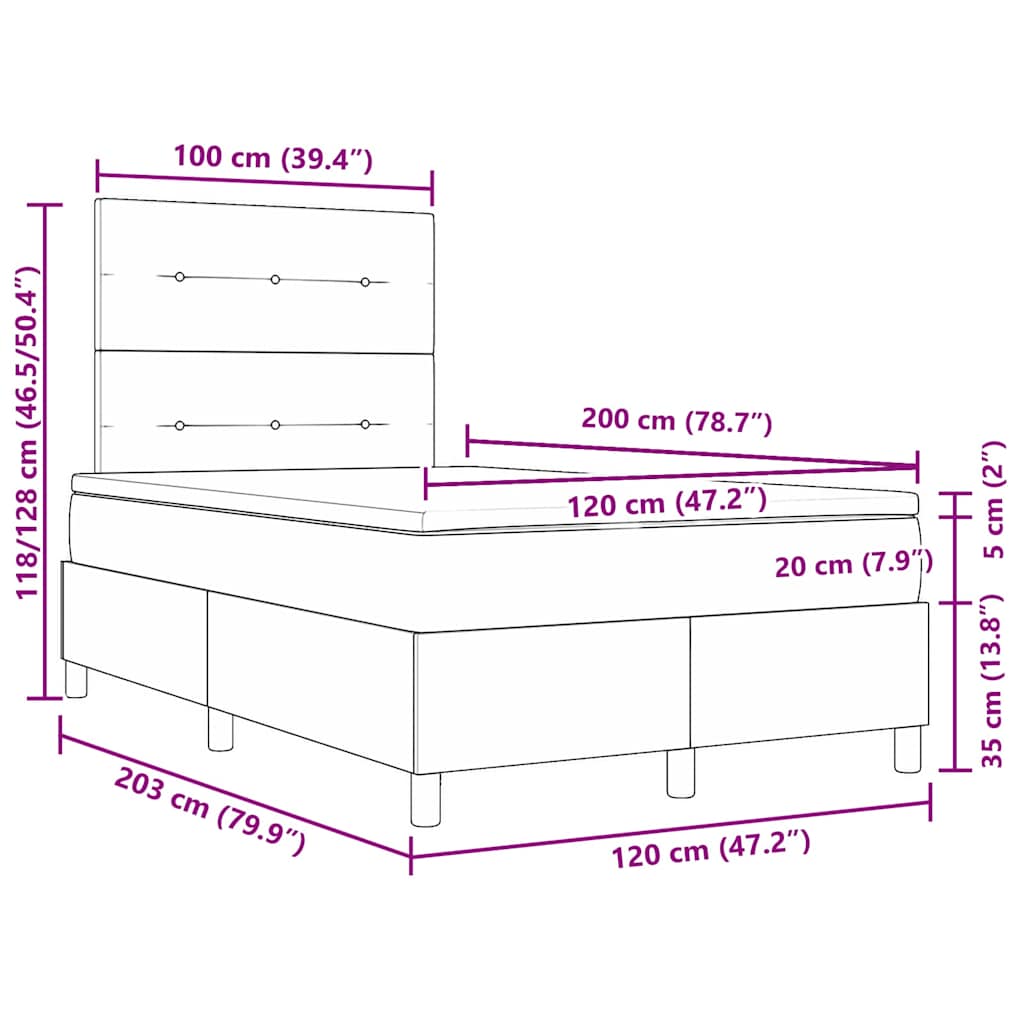 LED Box Spring Krevet s madracem Tamno siva 120 x 200 cm Baršun