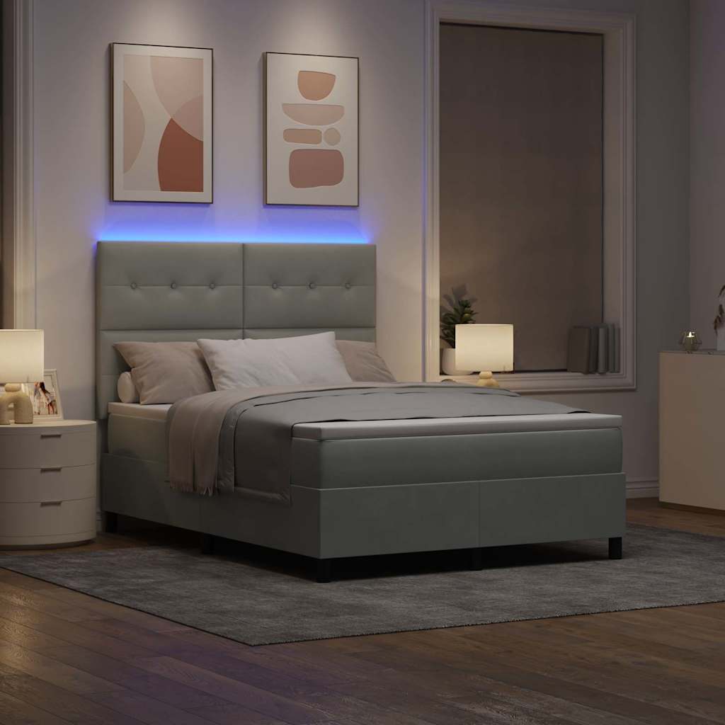 LED Box Spring Krevet Svijetlo siva 140 x 190 cm Baršun