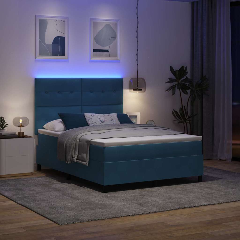 LED Box Spring Krevet Tamno plava 140 x 190 cm Baršun