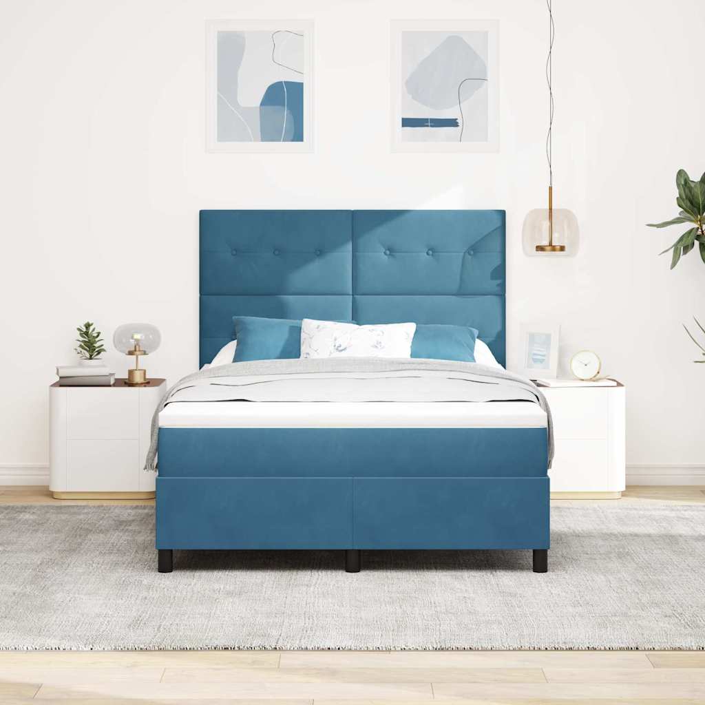 LED Box Spring Krevet Tamno plava 140 x 190 cm Baršun