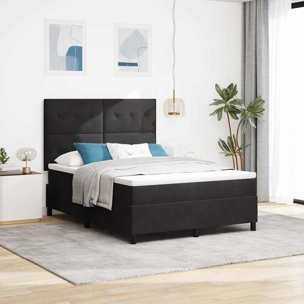 LED Box Spring Krevet s madracem Crna 140 x 200 cm Baršun