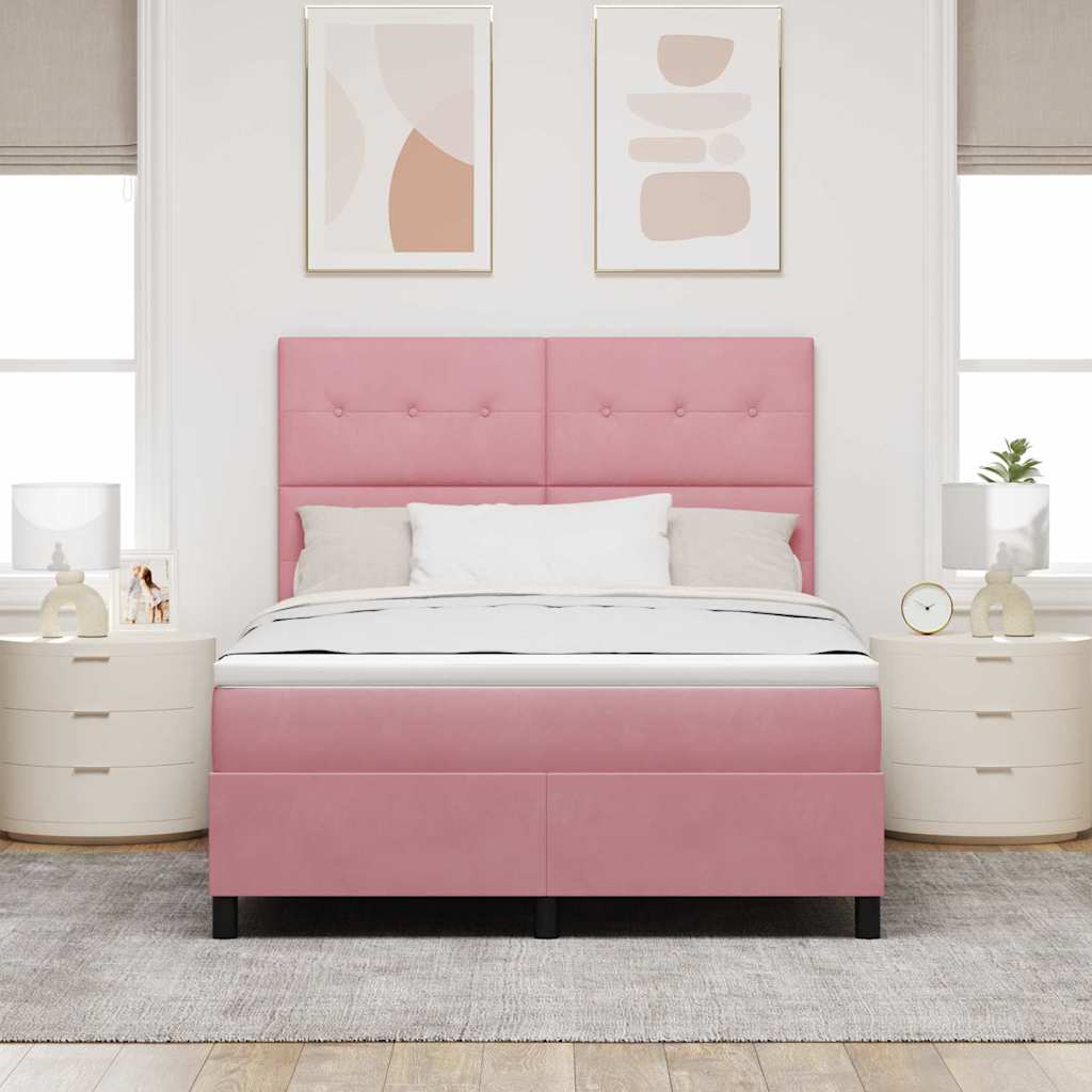LED Box Spring Krevet Ružičasta 140 x 200 cm Baršun
