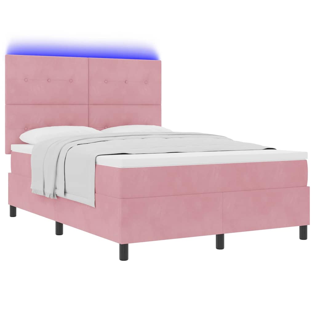 LED Box Spring Krevet s madracem Ružičasta 140 x 200 cm Baršun