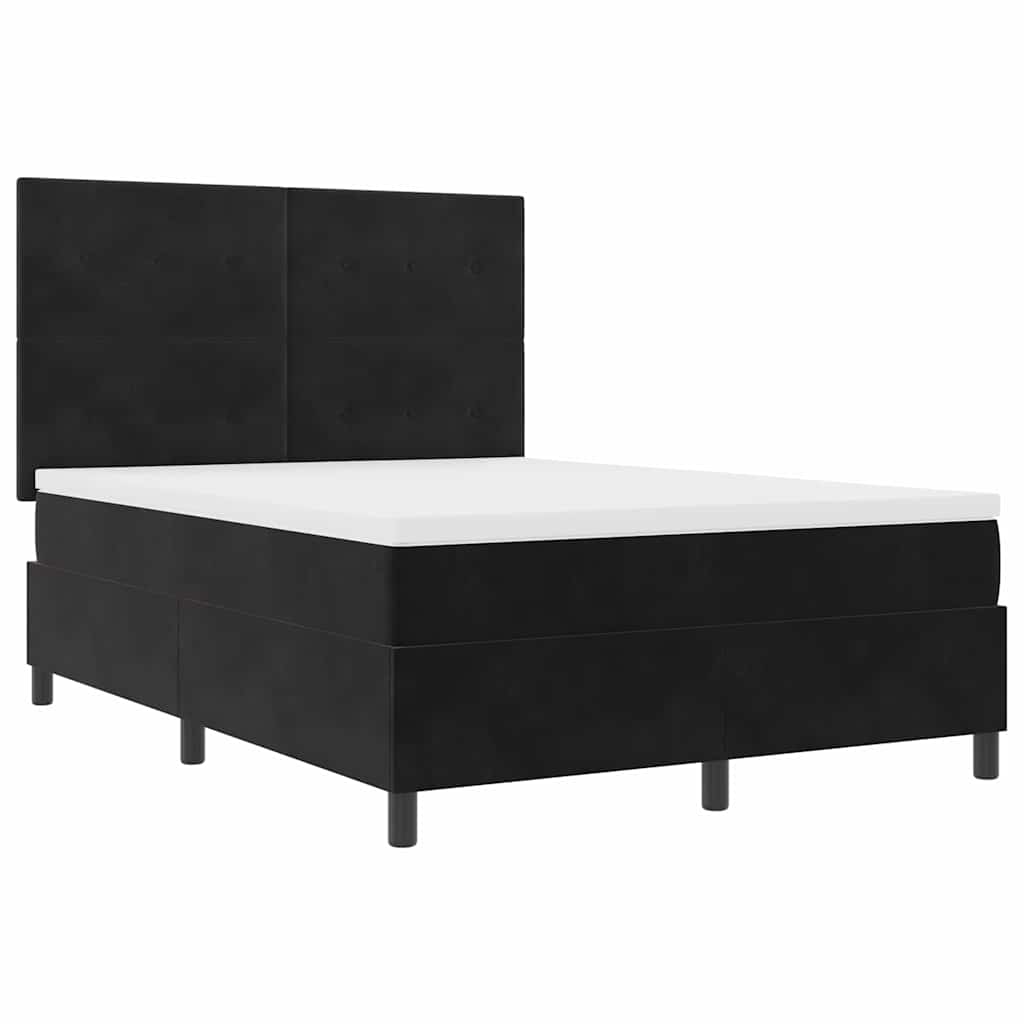 LED Box Spring Krevet s madracem Crna 160 x 200 cm Baršun
