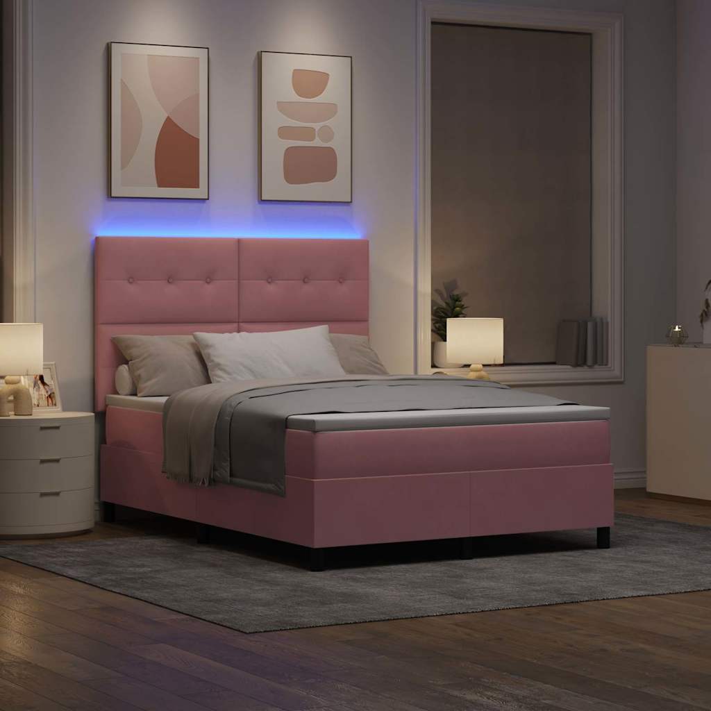 LED Box Spring Krevet s madracem Ružičasta 160 x 200 cm Baršun