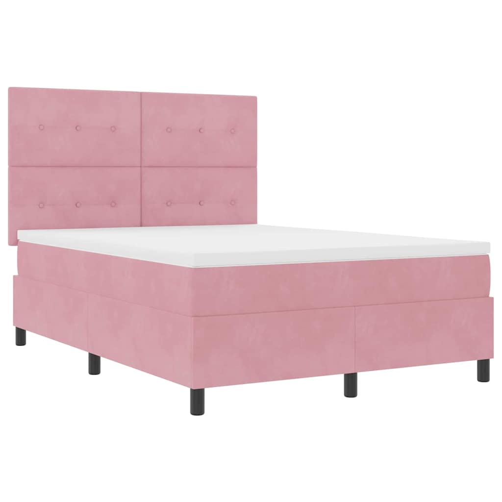 LED Box Spring Krevet s madracem Ružičasta 160 x 200 cm Baršun