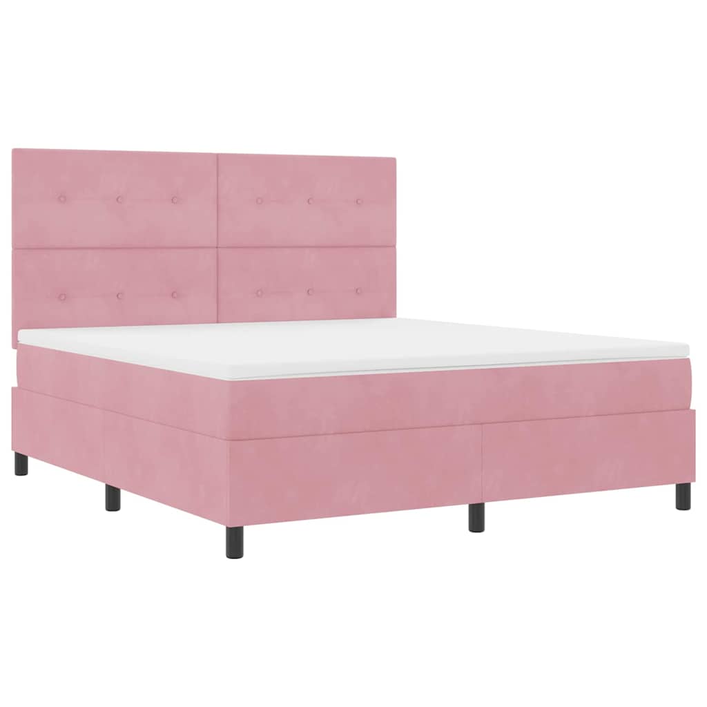 LED Box Spring Krevet s madracem Ružičasta 180 x 200 cm Baršun