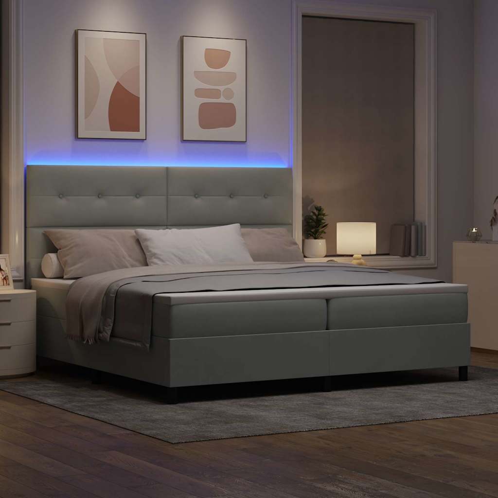 LED Box Spring Krevet Svijetlo siva 200 x 200 cm Baršun