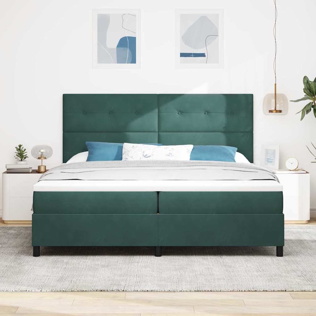 LED Box Spring Krevet Tamnozelena 200 x 200 cm Baršun