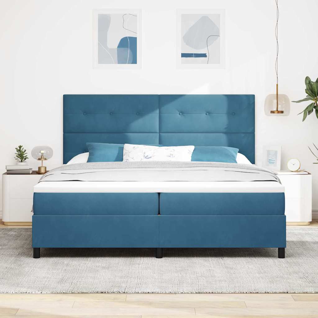 LED Box Spring Krevet Tamno plava 200 x 200 cm Baršun