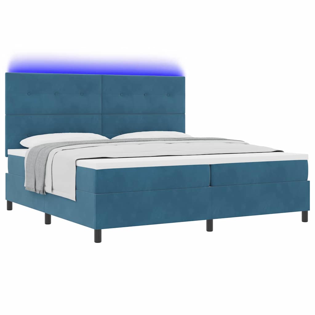LED Box Spring Krevet Tamno plava 200 x 200 cm Baršun