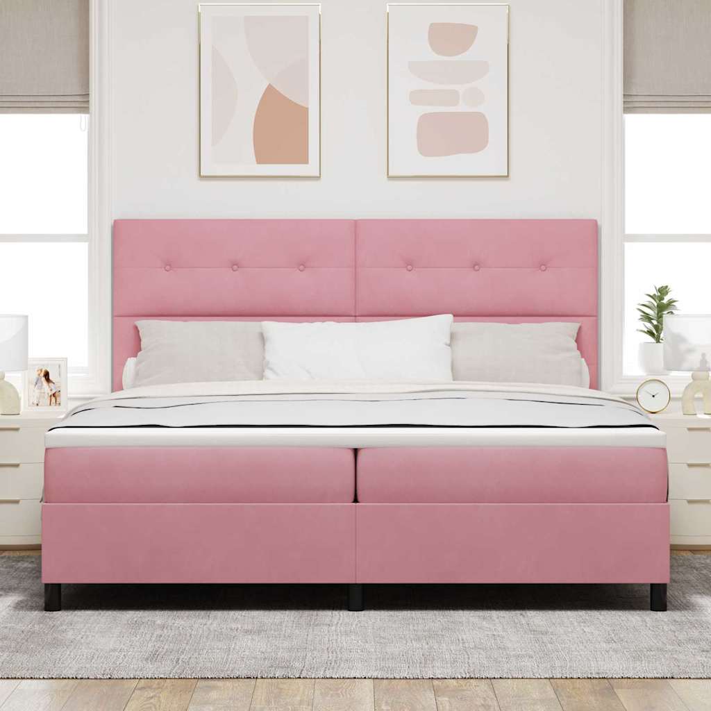 LED Box Spring Krevet s madracem Ružičasta 200 x 200 cm Baršun