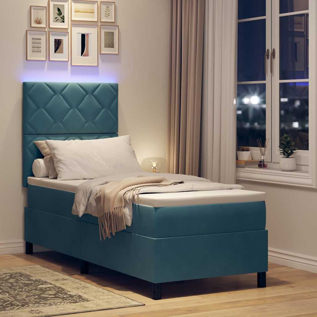 LED Box Spring Krevet s madracem Tamno plava 80 x 200 cm Baršun