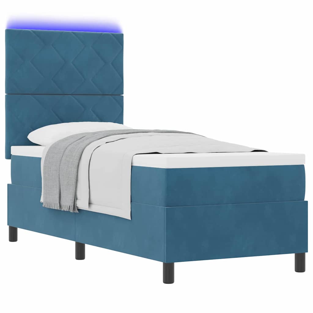LED Box Spring Krevet s madracem Tamno plava 80 x 200 cm Baršun