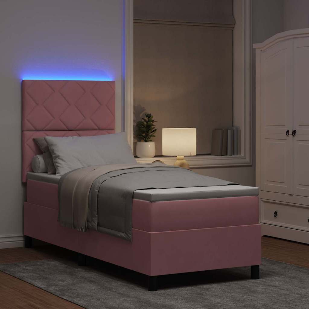 LED Box Spring Krevet s madracem Ružičasta 80 x 200 cm Baršun