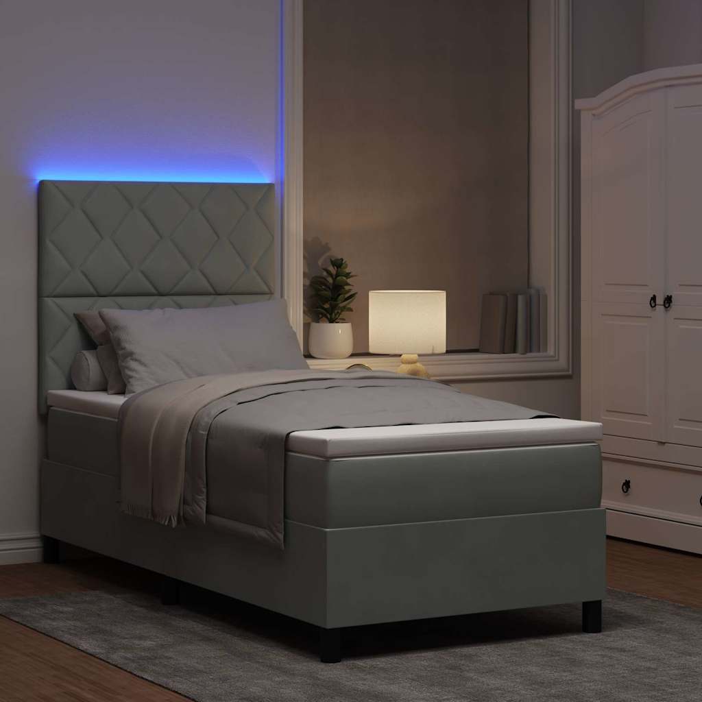 LED Box Spring Krevet Svijetlo siva 90 x 190 cm Baršun