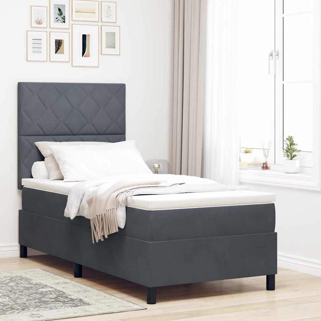 LED Box Spring Krevet s madracem Tamno siva 90 x 190 cm Baršun