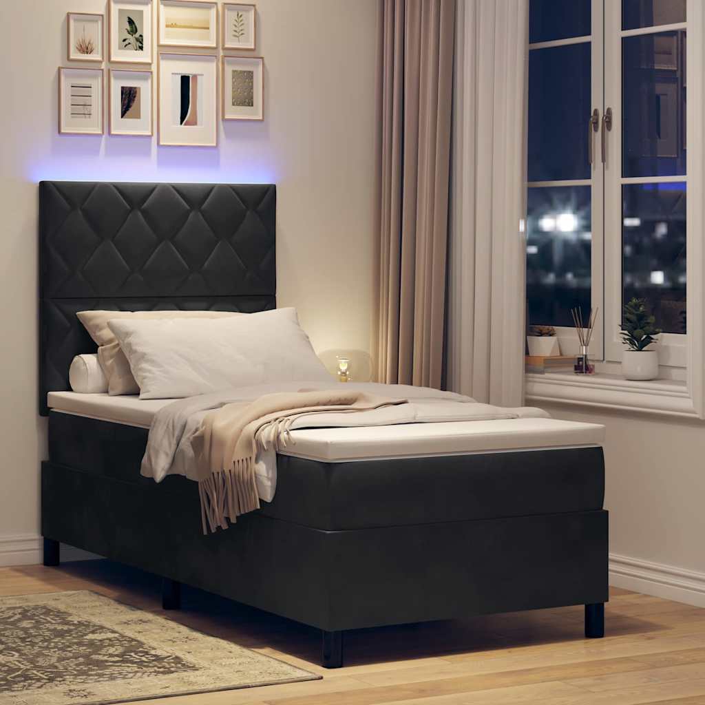 LED Box Spring Krevet s madracem Crna 100 x 200 cm Baršun