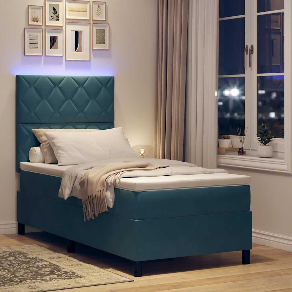 LED Box Spring Krevet Tamno plava 100 x 200 cm Baršun
