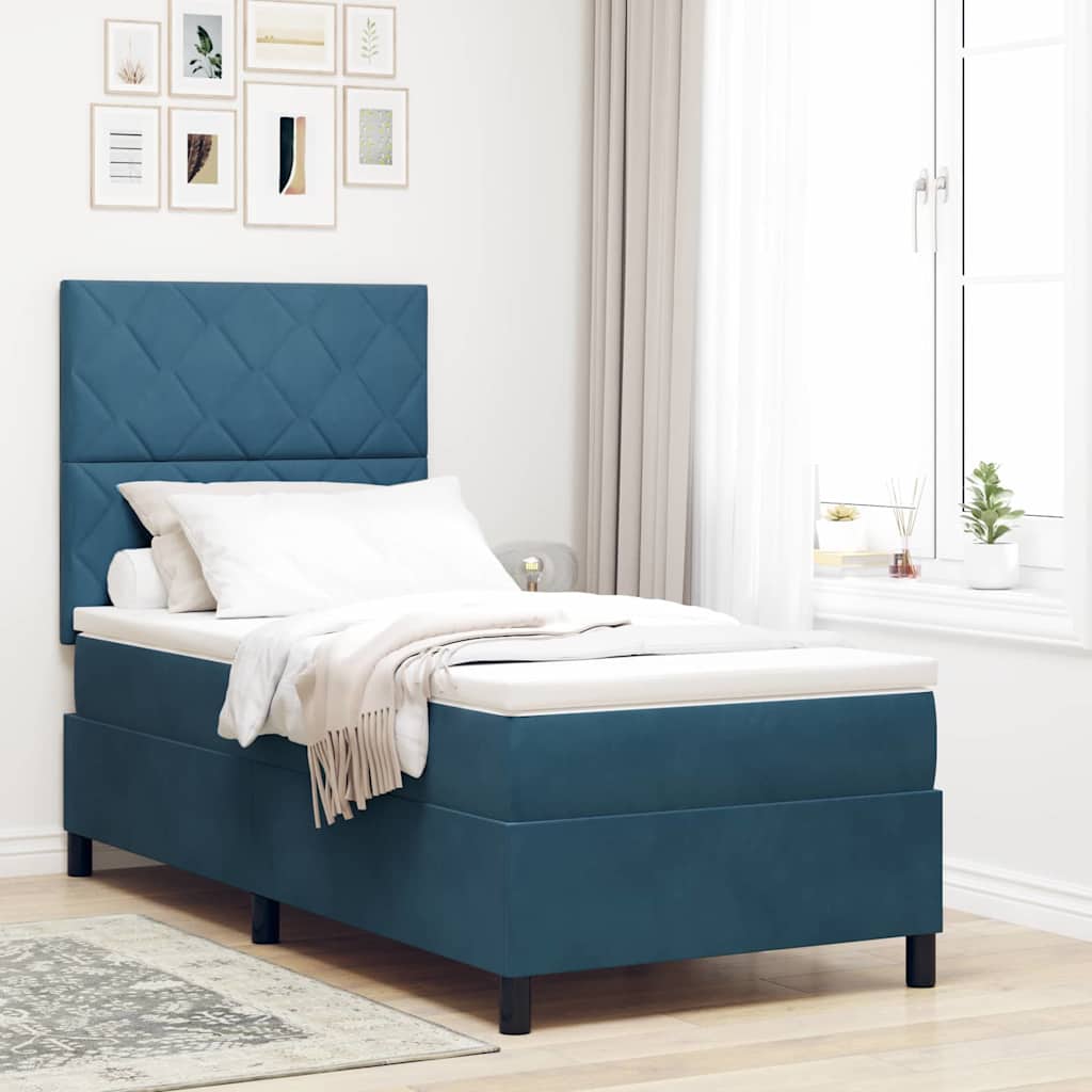 LED Box Spring Krevet Tamno plava 100 x 200 cm Baršun