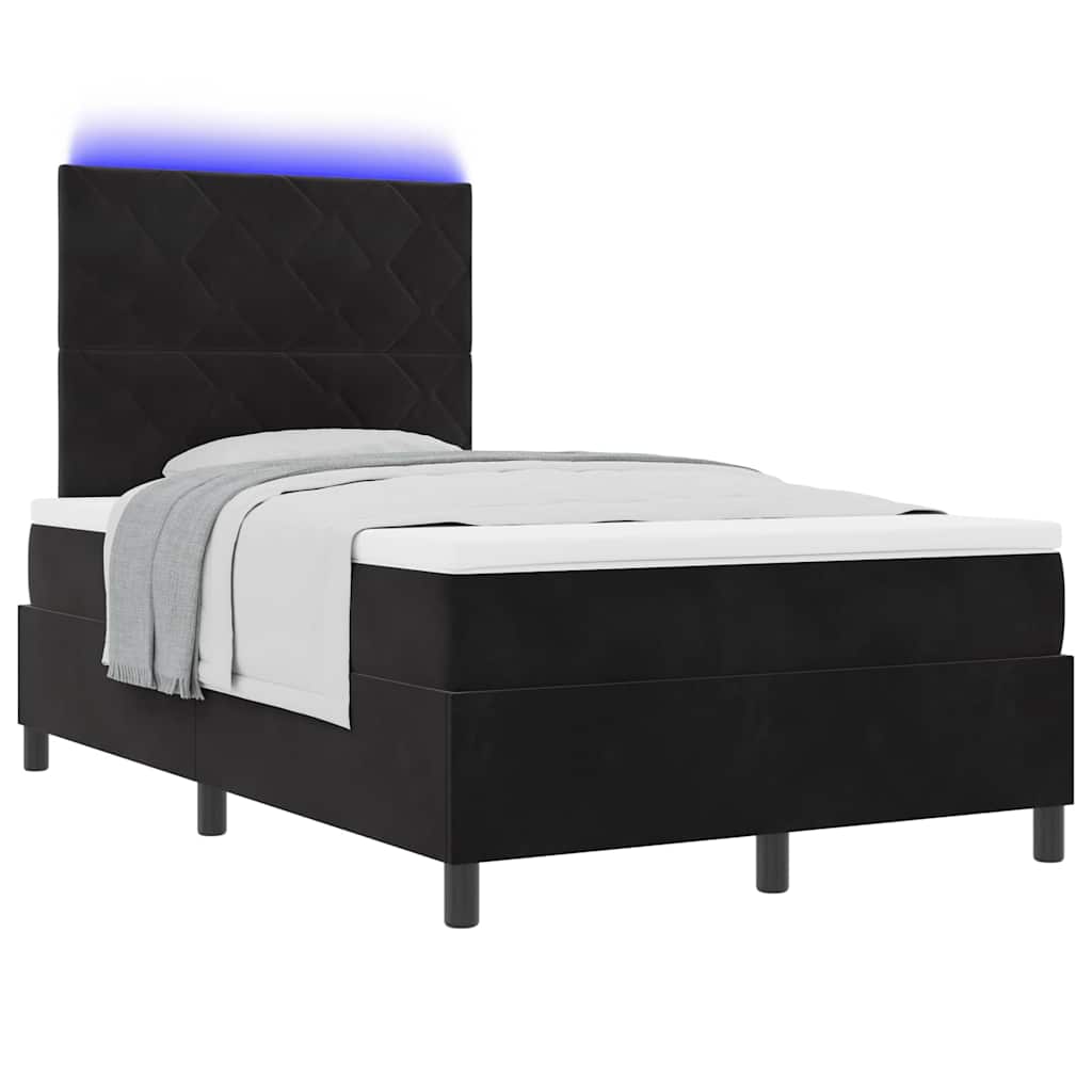 LED Box Spring Krevet s madracem Crna 120 x 190 cm Baršun