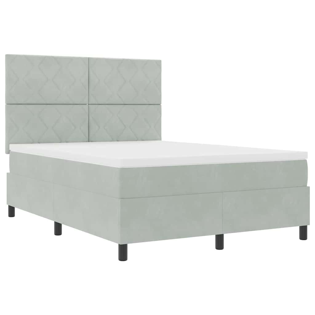 LED Box Spring Krevet Svijetlo siva 140 x 190 cm Baršun