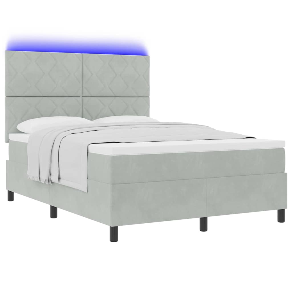 LED Box Spring Krevet Svijetlo siva 140 x 200 cm Baršun
