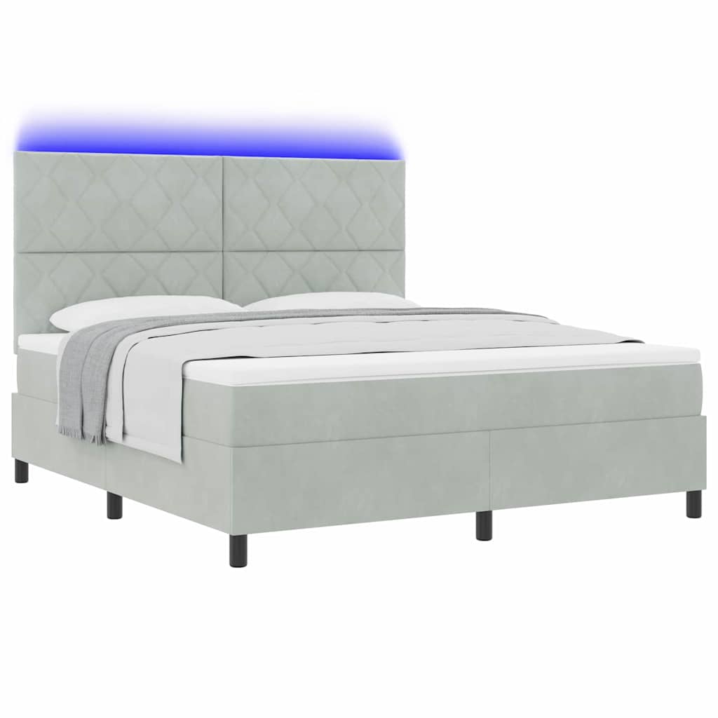 LED Box Spring Krevet Svijetlo siva 180 x 200 cm Baršun