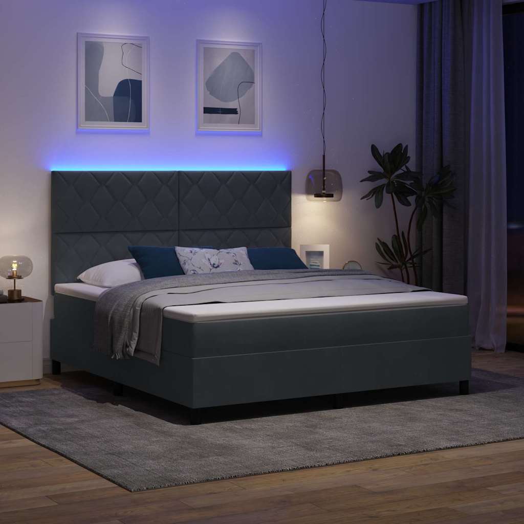 LED Box Spring Krevet Tamno siva 180 x 200 cm Baršun